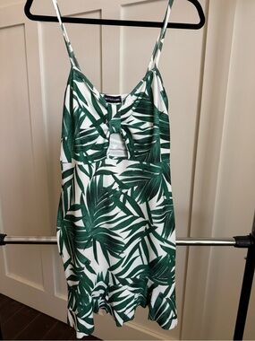 PrettyLittleThing White & Green Palm Tie-Front Mini Dress